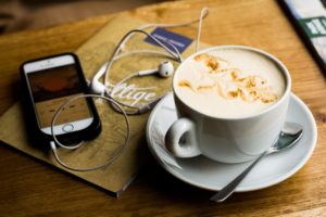 headphones and coffee